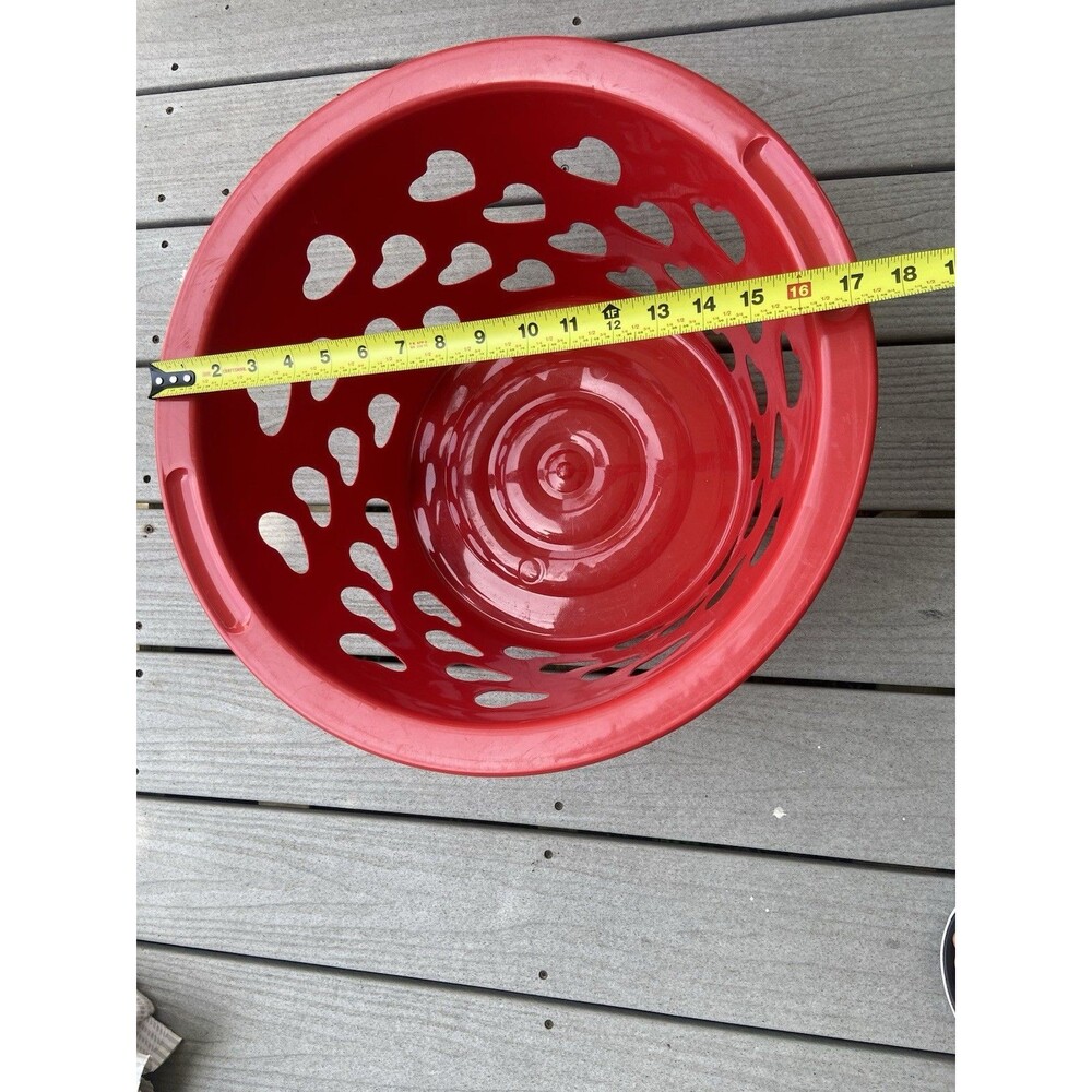 Vintage 90s Heart-Co Red Plastic Laundry Basket Retro Hearts Decor Storage Bin - Picture 9 of 10
